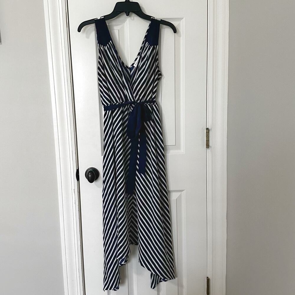 Motherhood Maternity navy blue striped dress, size L